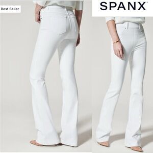 - SPANX Bright WHITE wide leg bootcut jeans pull-on Size L Flattering  $148 NWT